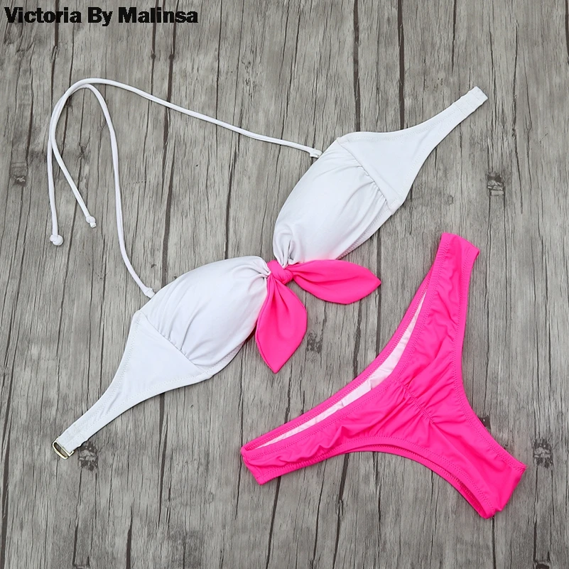 Set Bikini Da Donna Estivi Bikini Mix Top O Bottom Fiocco Bianco Biquini Donna Nuoto Sexy Secret Pink Cheeky Bottom Beachwear