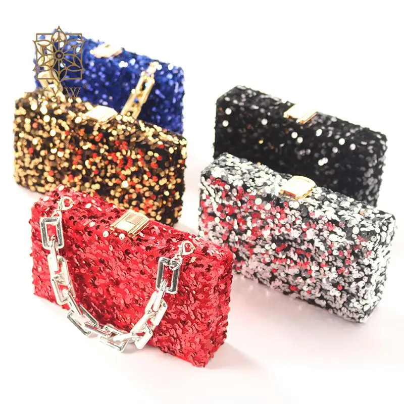 Luxury Women Evening Clutch Paillettes Bling Box Busta Designer Purse Crystal Trendy Crossbody Bags Pochette Femme Phone Handbag