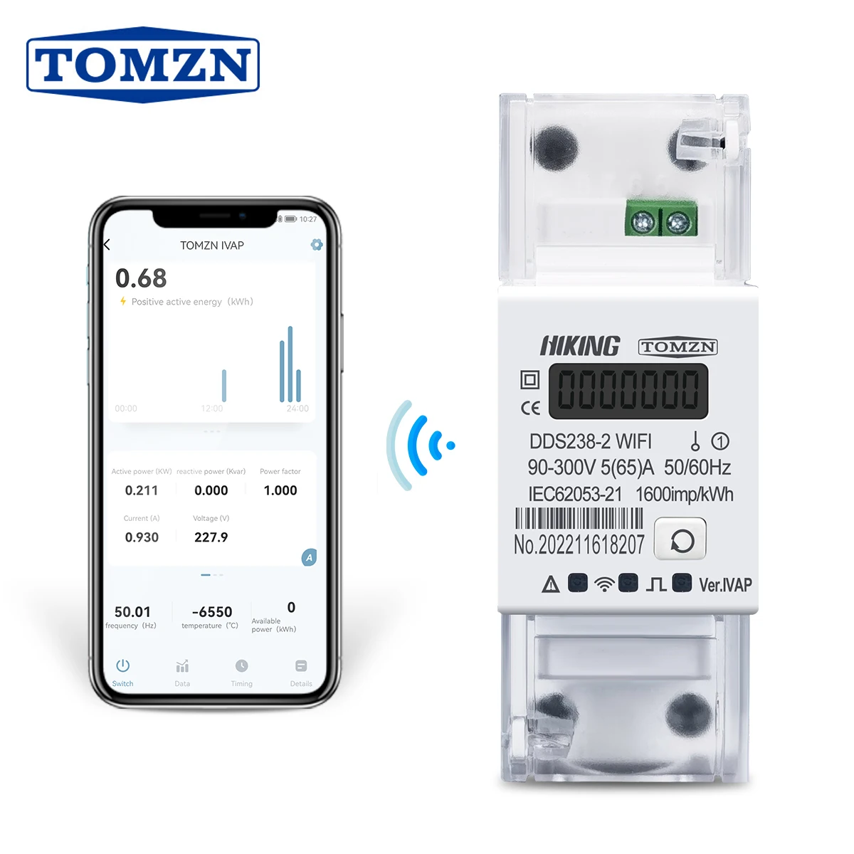 Tomzn 1P + N 65A Tuya Wifi Smart Bidirezionali Energy Meter Timer Monitor Del Consumo Energetico Kwh Meter Wattmetro Smartlife