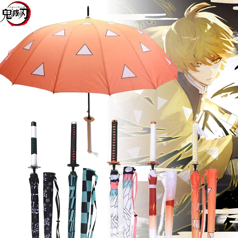 Anime Demon Slayer Katana Ombrello Creativo Manico Lungo Parasole Kimetsu No Yaiba Zenitsu Tanjirou Samurai Sword Katana Ombrelli
