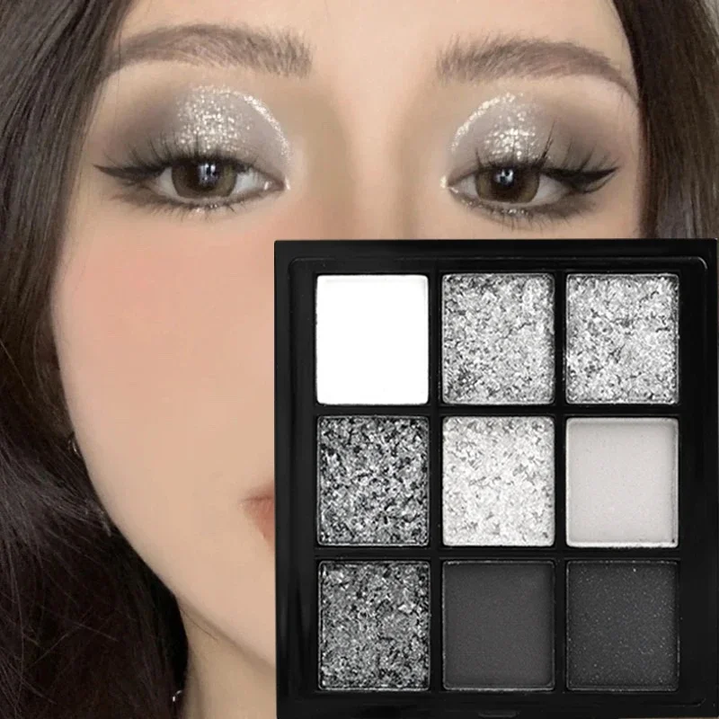 9 Colori Glitter Eyeshadow Palette Punk Smokey Cool Toned Eyeshadow Palette Grigio Scuro Nero Nude Eye Pigments Cosmetici Per Il Trucco