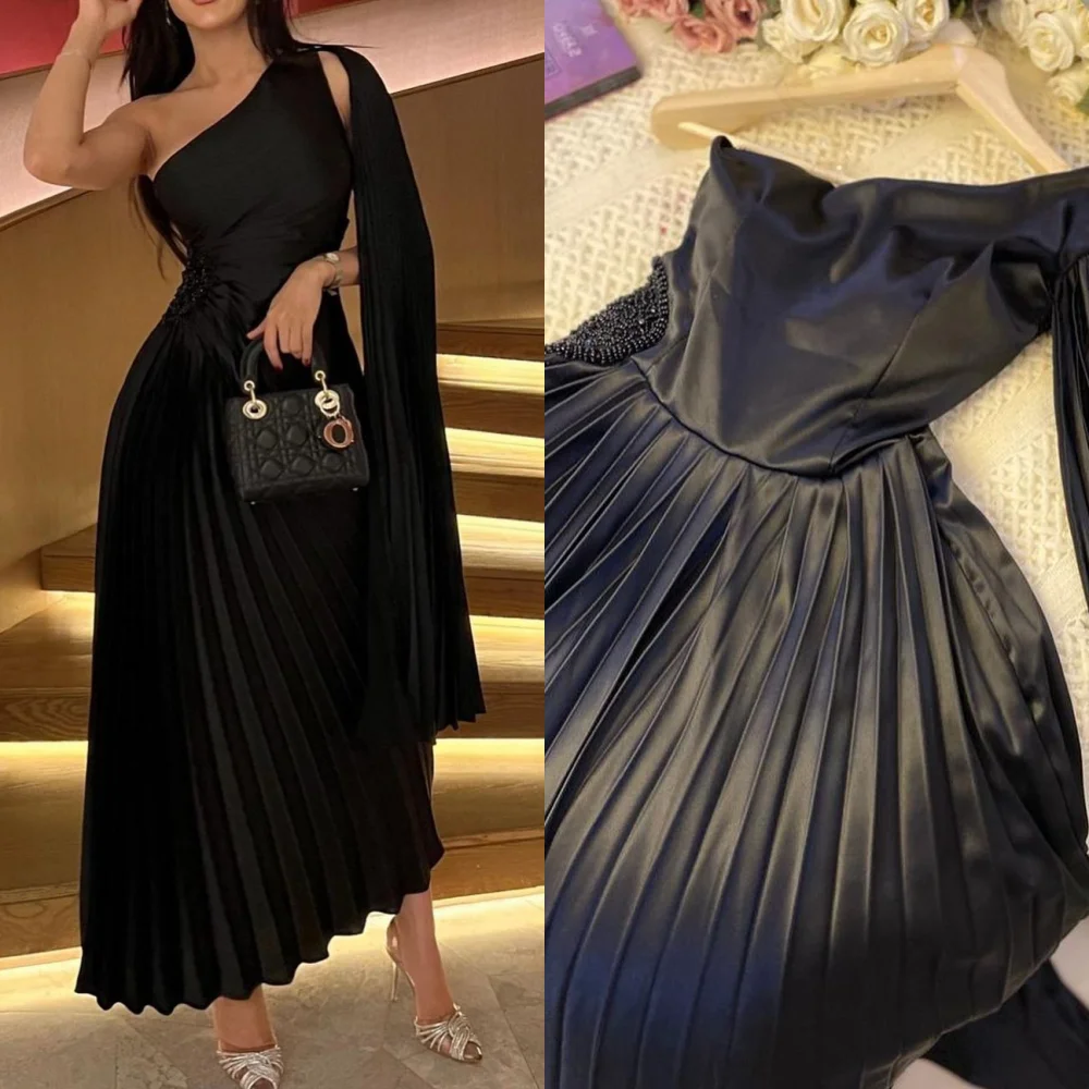 Meetlove Abiti Da Ballo Di Alta Qualità Sexy Monospalla A-Line Perline Abito Da Cerimonia In Raso Abiti Eleganti Donna Da Cerimonia