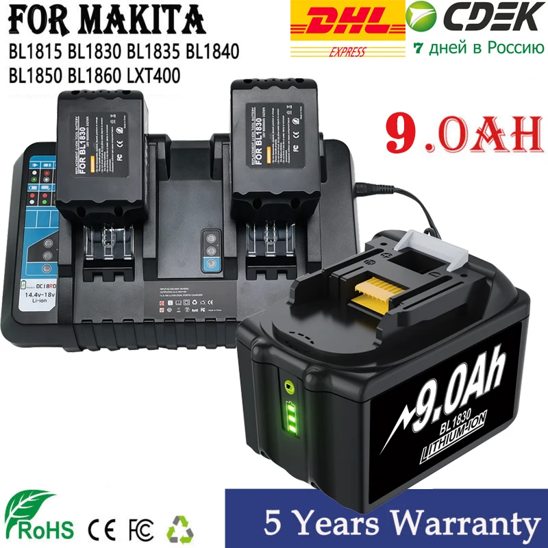 Batteria O Caricabatterie Per Batteria Makita 18V Bl1850B Bl1860 Bl 1860 Bl1830 Bl1815 Bl1840 Lxt400 9.0Ah Per Trapano Utensili Makita 18V