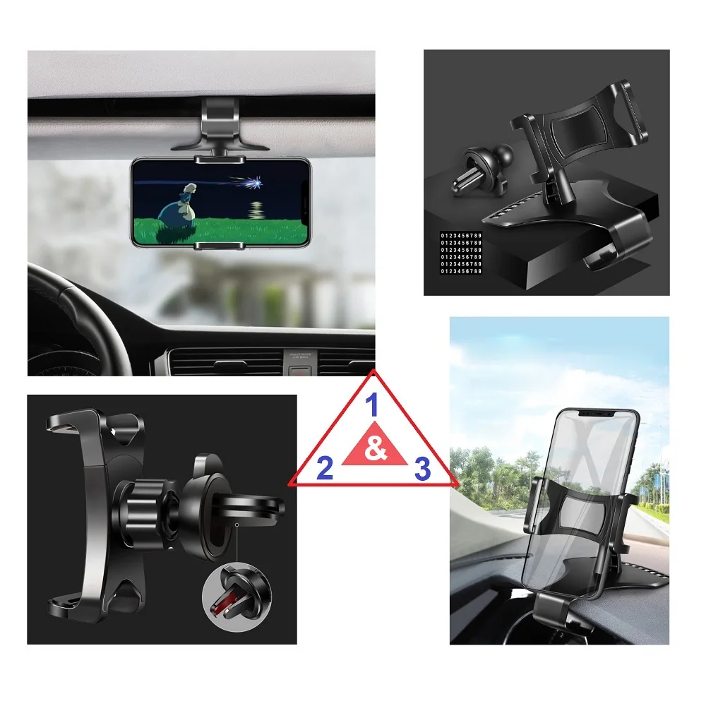 Smartphone Supporto Gps Per Auto 3 In 1: Cruscotto/Clip Della Visiera E Ac Grille Clip Per Intex Nube Gemy, Nube Gemma Più