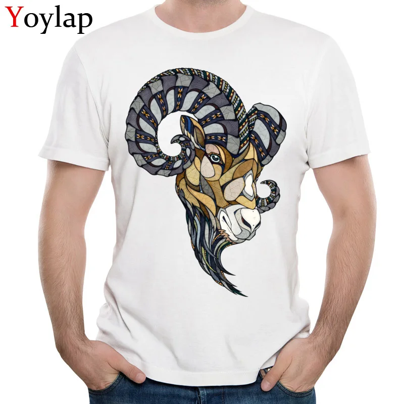 Ram Animal Poker 2018 Maglietta Bianca Da Uomo Hip Hop Designer T-Shirt Di Capra Geometrica Antilope Art Tee Shirts Mens Punk Clothing