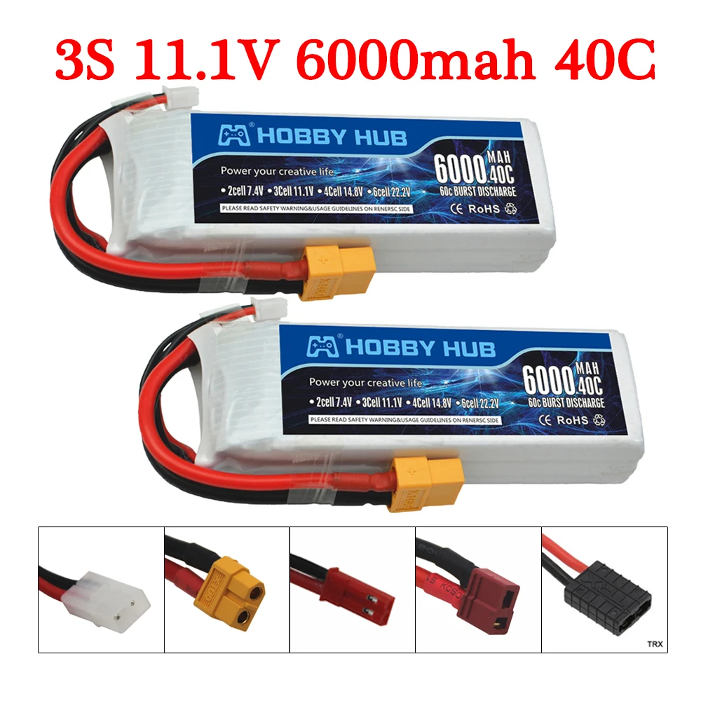 Batteria Ad Alta Capacità 6000Mah 11.1V 3S 40C Lipo Power Per Camion Rc Tank Boat Drone Quodcopter Giocattoli Ricambi Accessori