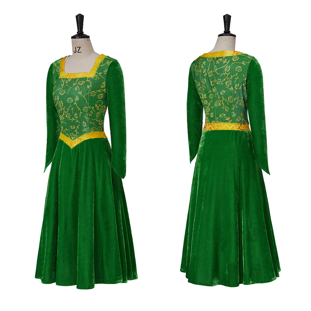 Fiona Costume Cosplay Vestito Di Velluto Verde Vestito Donna Anime Verde Colletto Quadrato Abito Da Ballo Costume Di Carnevale Di Halloween