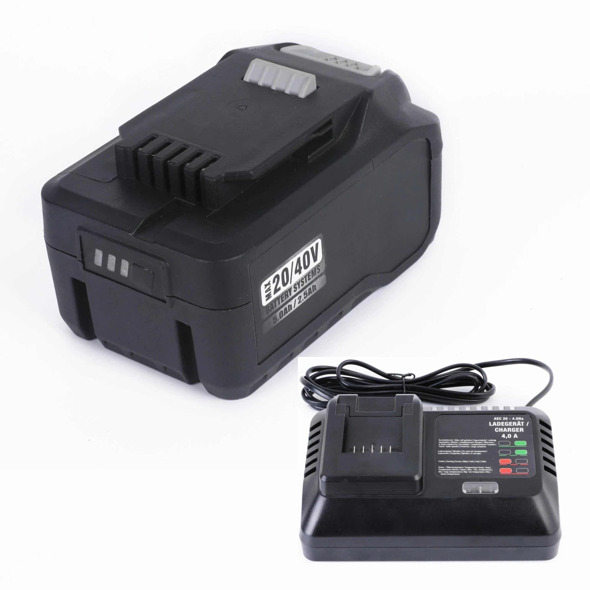 1 Pz 20/40 Volt 5.0Ah/2.5Ah Li-Ion Akku, 1 Pz Caricabatterie Rapido Per Strumenti Cordless Ferrex Attrezzi Da Giardino Per Strumenti Di Energia Attiva