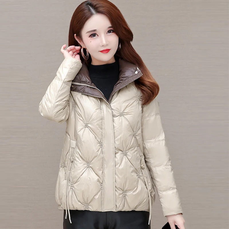 Bright Wash Free Down Cotton Coat 2023 New Addensare Stand Collar Lace-Up Cotton Coat Women'S Loose Office Lady Cappotto Corto In Cotone