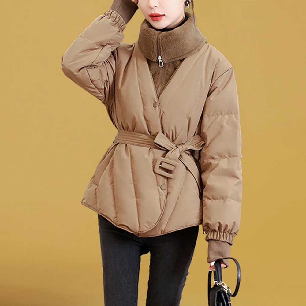 Piumino Da Donna 2023 Inverno Nuovo Piumino D'Anatra Bianco Coreano Elegante Capispalla Con Lacci Da Donna Addensare Piumini Caldi Top