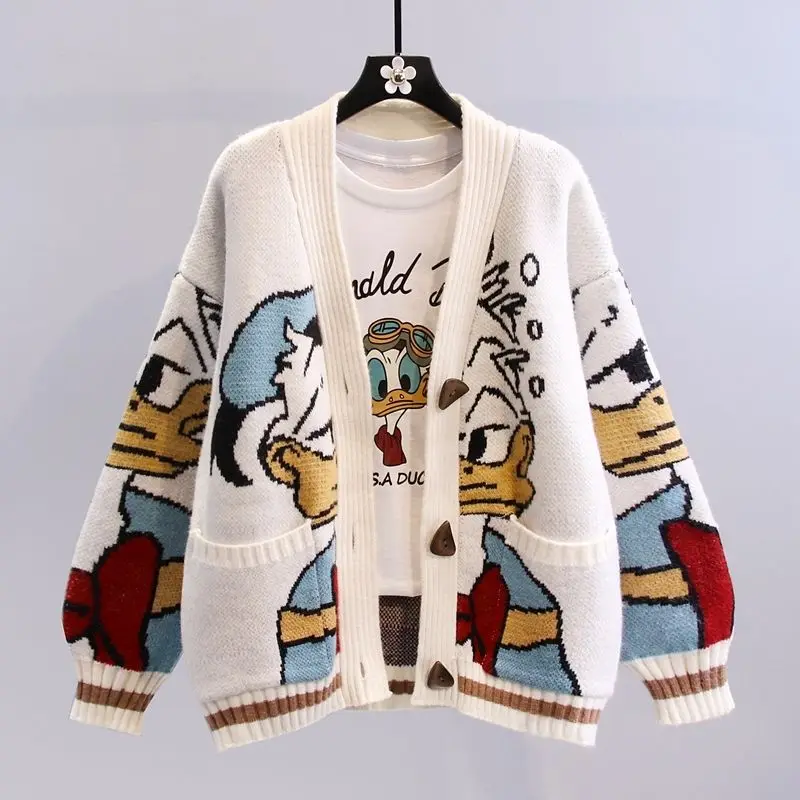 Disney Japanese Cartoon Sweater Coat Women Autumn Winter 2023 New Lazy Wind Loose Versatile Thickened Knitted Cardigan Hoodies