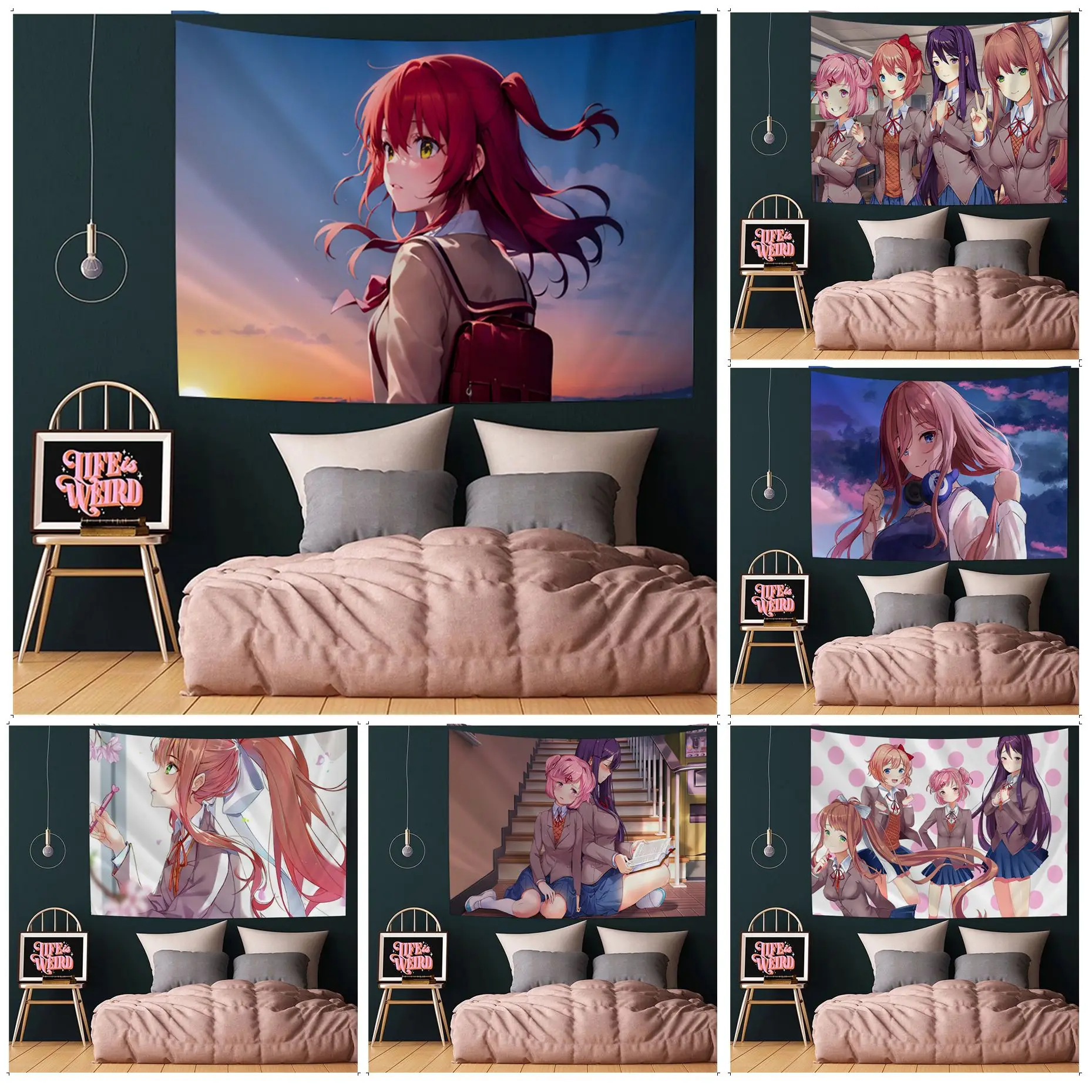D-Dokis Girls L-Literature Club Arazzo Appeso Arazzo Bohémien Arazzi Da Parete Bohémien Mandala Cheap Hippie Wall Hanging