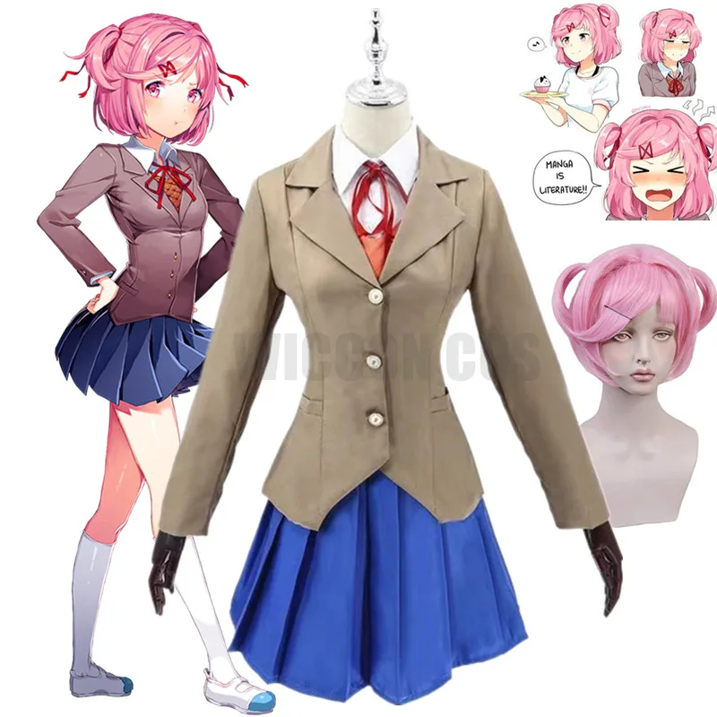 Gioco Doki Doki Literature Club Natsuki Cosplay Monika Yuri Sayori Cosplay Costume Scuola Ragazza Donna Uniforme