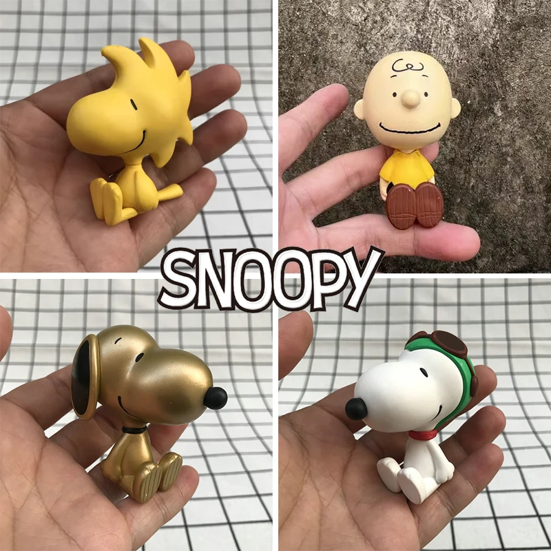 Cartoon Snoopy Charlie Brown Sally Woodstock Desktop Car Ornament Doll Anime Action Figures Model Toy For Children Birthday Gift