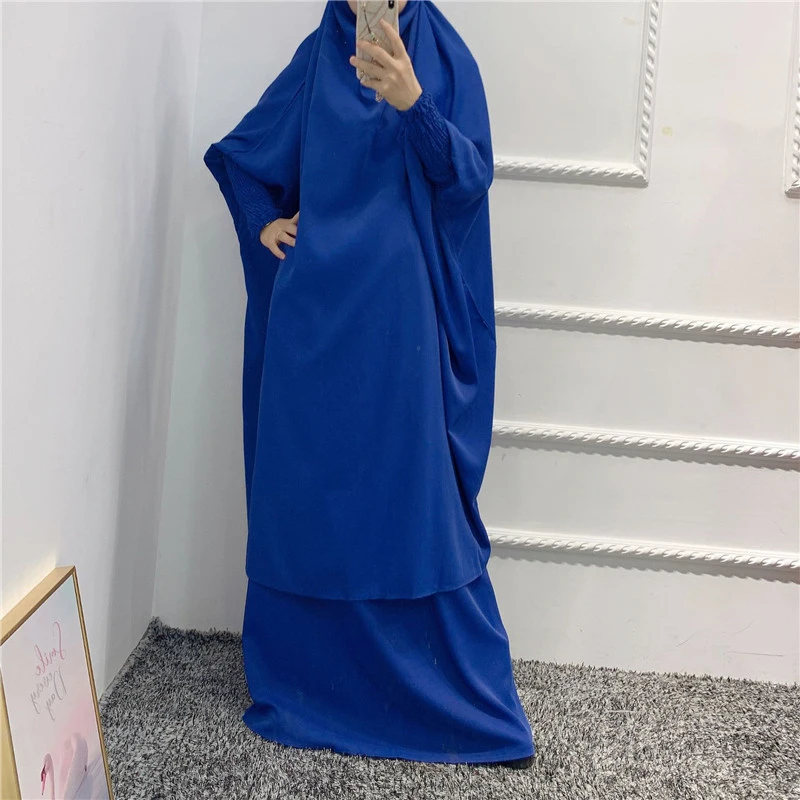 2 Pz Eid Ramadan Con Cappuccio Donne Musulmane Hijab Vestito Preghiera Indumento Abaya Abaya Khimar Copertura Completa Abito Abaya Vestiti Islamici Ni