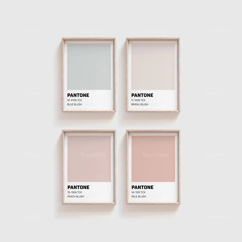 Ensemble De 4 Impression, Colore Pantone Blush, Fard Blu, Fard Da Sposa, Fard Pesca, Rosa Chiaro, Pantone Stampabile Wall Art, Mo