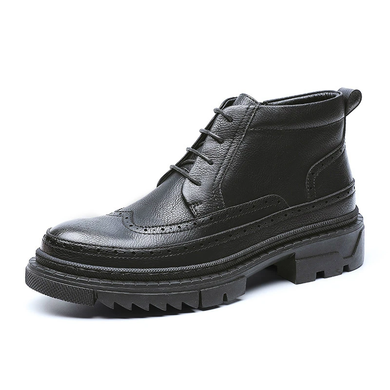 Inghilterra Designer Mens Casual Platform Boots Scarpe Brogue Nere Bullock Pelle Di Mucca Bottine Primavera Autunno Caviglia Botas Masculinas