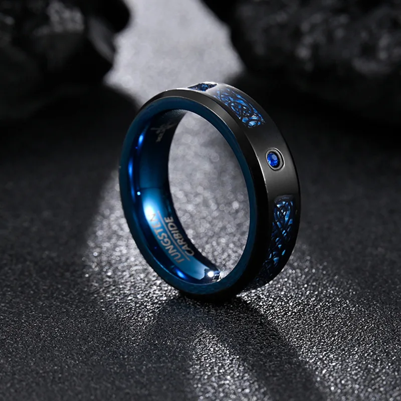 Anelli Da Uomo In Acciaio Al Titanio Nero Da 8Mm Con Drago Celtico In Acciaio Inossidabile Con Zirconi Rossi Anelli In Fibra Di Carbonio Rosso Uomo Do