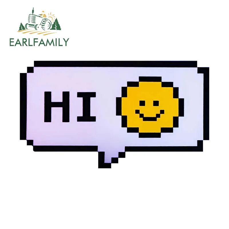 Earlfamily 13Cm X 7.4Cm Per Smile Pixel Cartoon Hi Car Sticker Impermeabile Condizionatore D'Aria Tronco Decalcomania Divertente Accessori Per Auto De