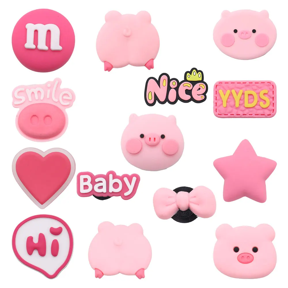 Mix 50 Pz Pvc Rosa Coccodrillo Charms Naso Di Maiale Cioccolato Fiocco Del Bambino Cuore Hi Nice Star Smile Scarpa Decorazione Fibbia Bambini Festa Re