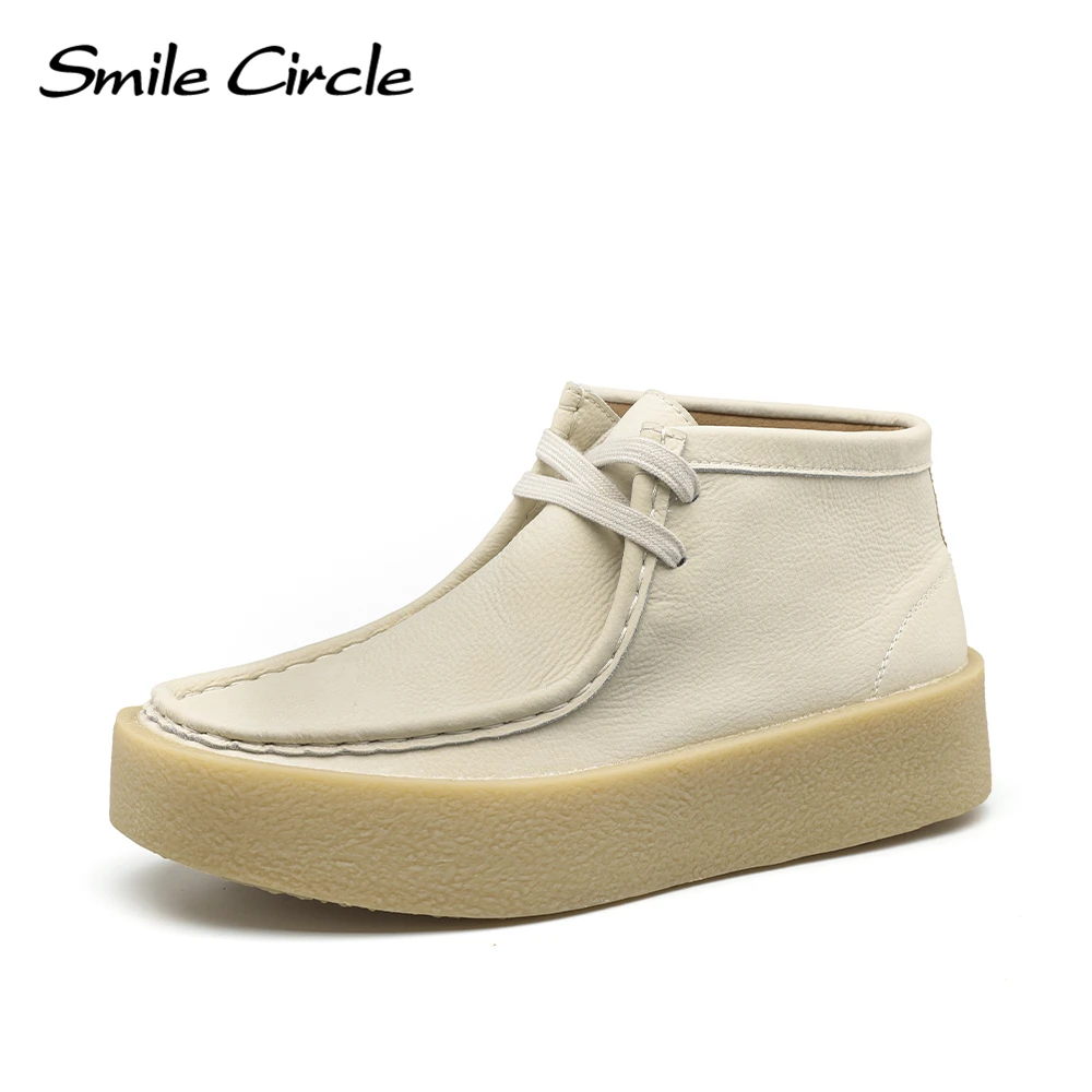 Smile Circle Wallabee Cup Stivaletti Donna Punta Tonda Scarpe Basse Stringate Scarpe Casual Hi-Top In Vera Pelle