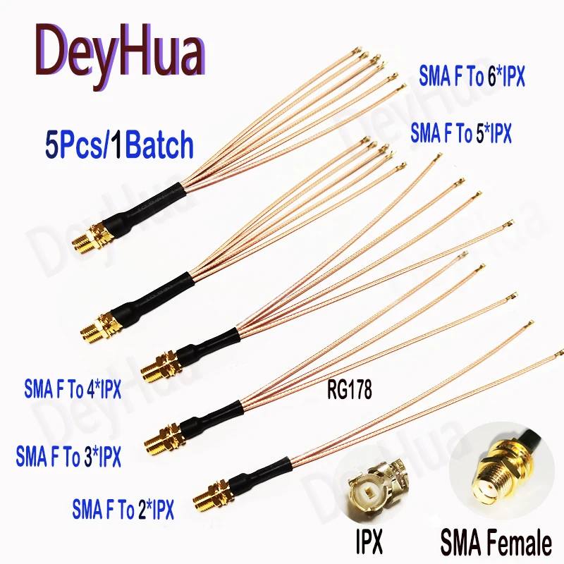 5 Pz Sma A Ipx Splitter Rp-Sma / Sma Femmina A 2 3 4 5 6 X U.Fl Ipex1 Female1 Rg178 Cavo Wifi Antenna Estensione Ponticello Pigtail
