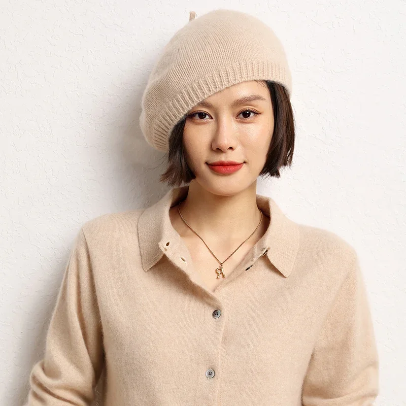 2023 Berretto Invernale Per Donna Cappello Piatto Lavorato A Maglia 100% Capra Cashmere Cappello Autunno Signora Nuovo Berretto In Cashmere Donna Berr