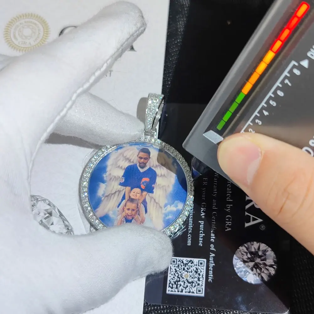 Nuoya Hight Quality Vvs Moissanite Photo Pendant 925 Sterling Silver Custom Round Photo Frame Pendant