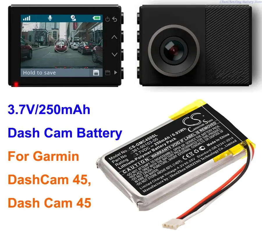 Batteria Cameron Sino 250Mah Per Garmin Dashcam 45, Dash Cam 45