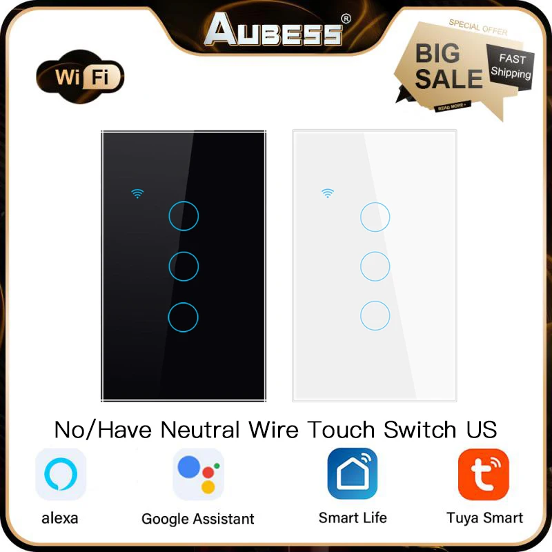 Tuya Smart Wifi Touch Switch No/Have Neutral Wire Smart Home 1/2/3/4 Gang Light Switch Smart Life Remote Per Alexa Google Home