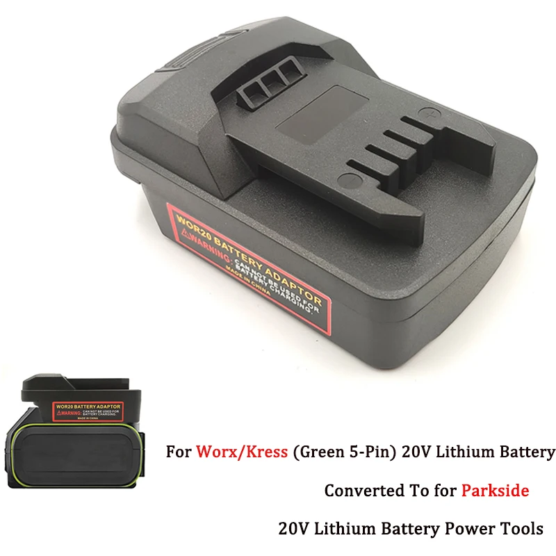 Adattatore Batteria Per Worx/Kress (Versione Verde 5 Pin) Batteria Al Litio 20V Converti In Per Utensili Elettrici Cordless Parkside 20V