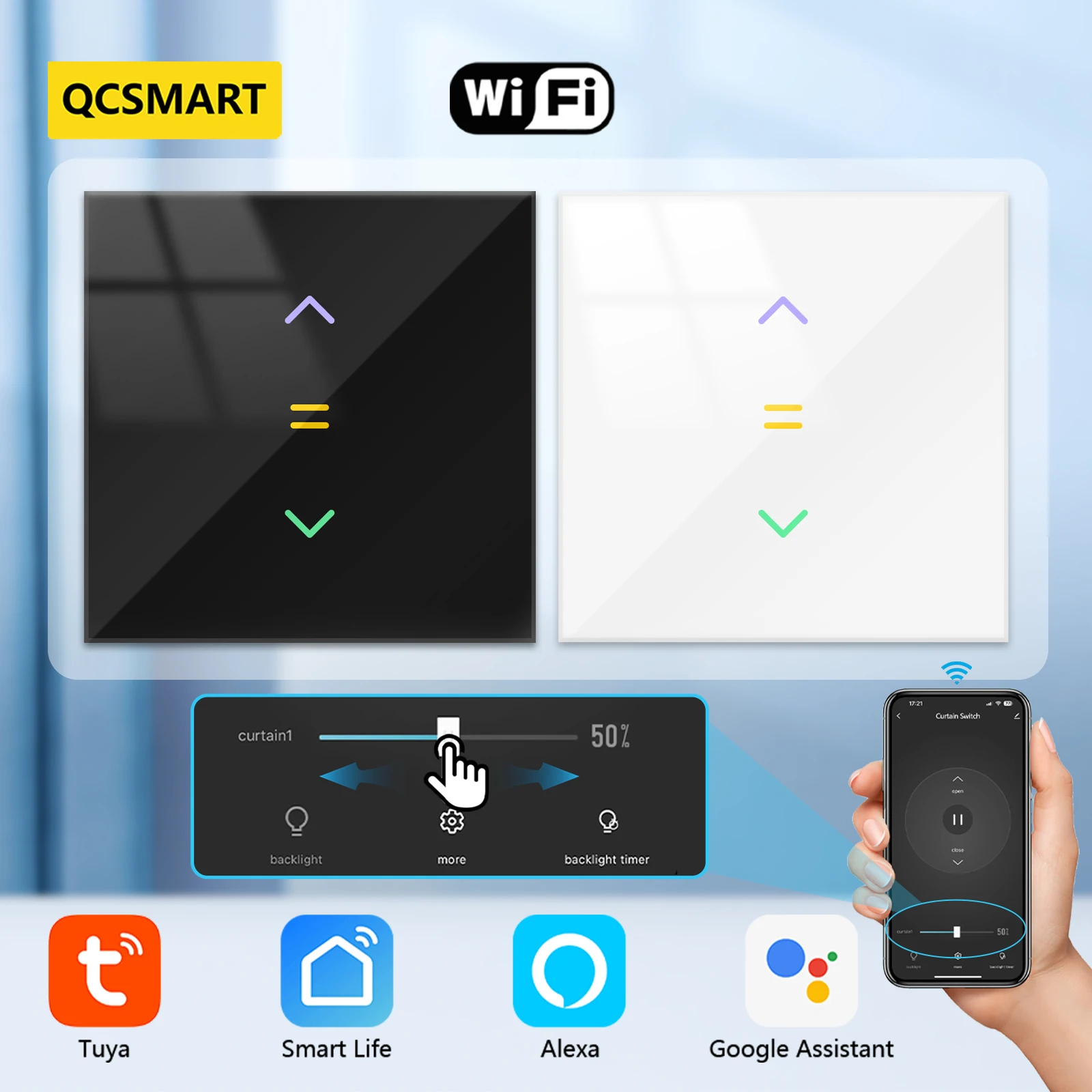 Qcsmart Tuya Smart Life App Tende Per Tende Interruttore Retroilluminazione Windows Motor Percentuale Telecomando Vocale Google Home Alexa
