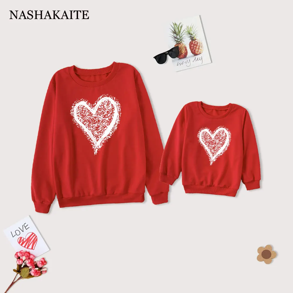 Cuore Stampa Mamma E Io Vestiti Madre Figlia Maglioni Cotone Famiglia Abbinamenti Abiti Donna Ragazze Top Mamma Mamma Mini Felpe