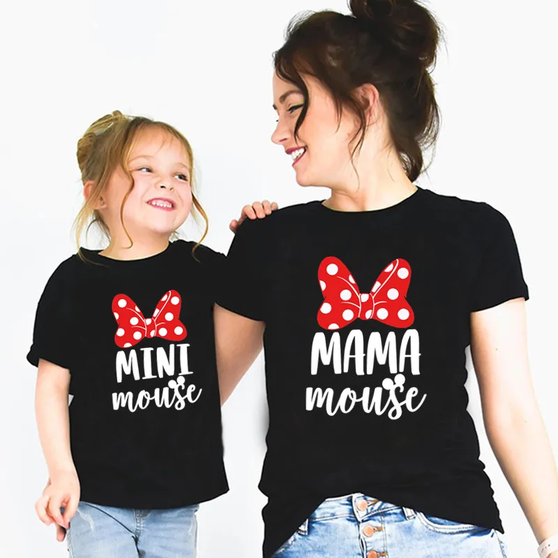 Mama & Mini Minnie Cute Family Look T Shirt Disney Family Matching Outfits Mommy And Me T-Shirt Donna Girls Clothes Baby Pagliaccetto