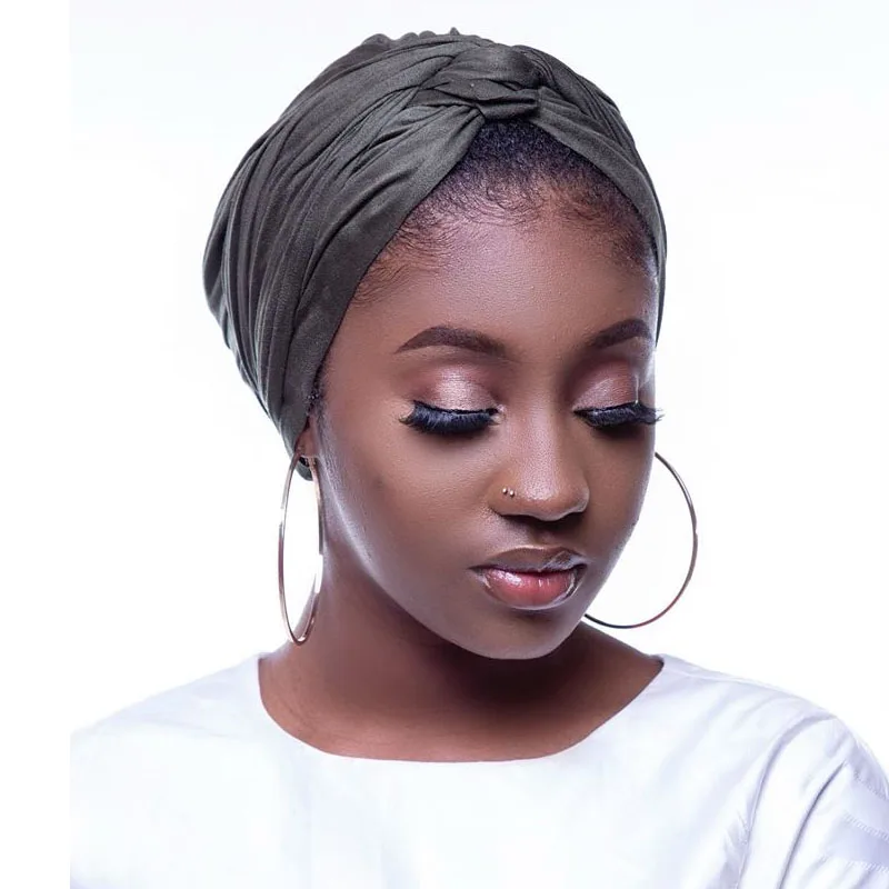 2022 Trendy Suede Turban Caps For Women Plain Color Muslim Hijab Scarf India African Head Wraps Turbante Mujer Headscarf Bonnet