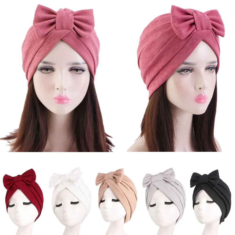 Women Muslim Turban Bonnet Big Bows Islamic Inner Hijab Cap Twisted Headwrap Headscarves India Hat Femme Musulman Turbante Mujer