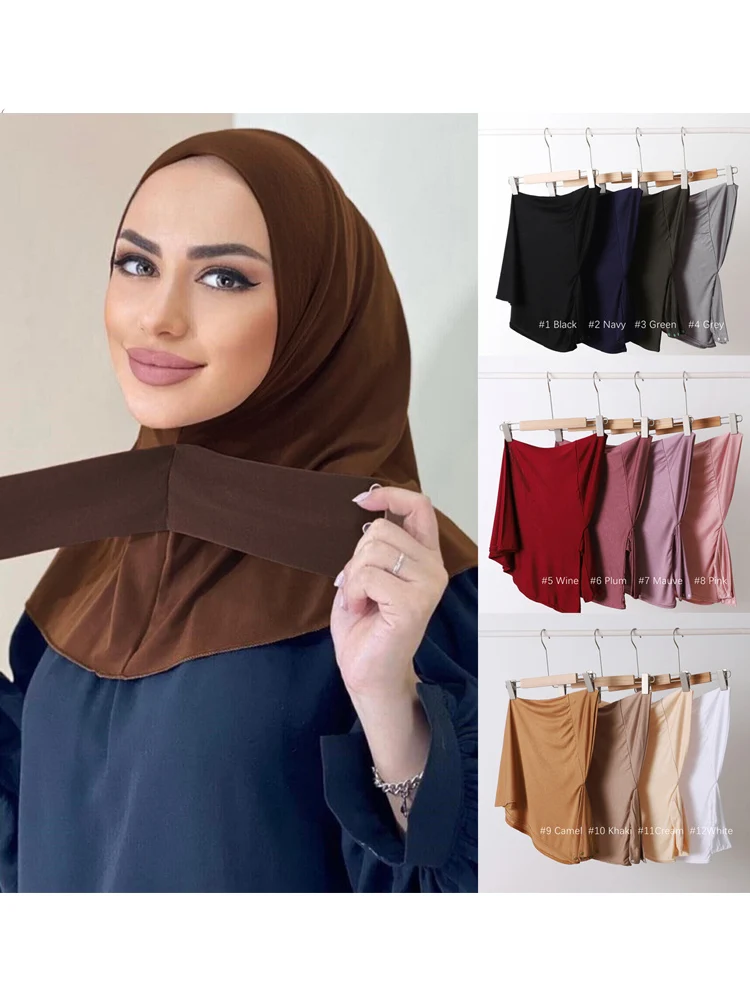 2022 Turkey Ready To Wear Snap Fastener Hijab For Muslim Women Full Cover Head Wraps Scarf Islam Turban Caps Turbante Mujer