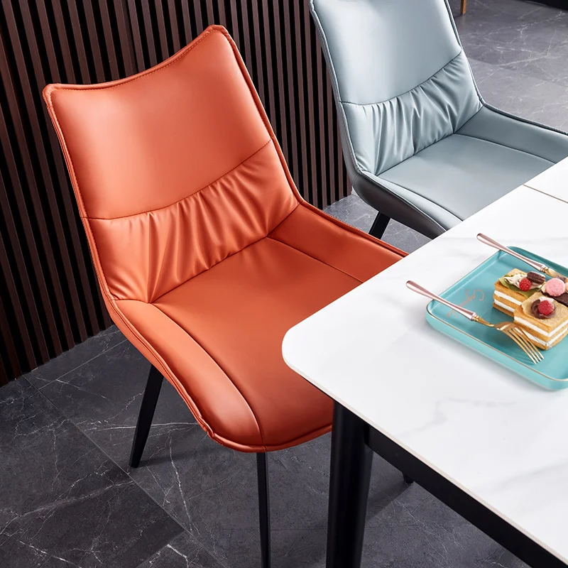 Leather Nordic Dining Chairs Cushions Free Shipping Leather Ergonomic Chair Bedroom Kitchen Stühle Dining Table Furniture