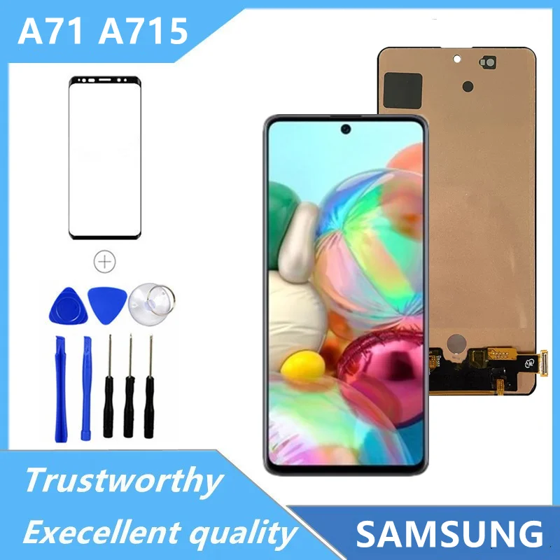 Schermo Super Amoled A71 Con Impronta Digitale, Per Samsung Galaxy A71 A715 A715F Display Lcd Touch Screen Digitizer Assembly