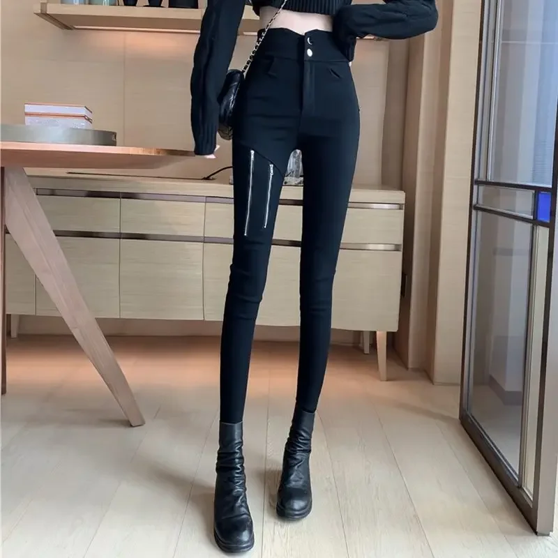 Pantaloni Jeans Donna Pantaloni Skinny Con Cerniera Petto Pantalones Vaqueros Mujer