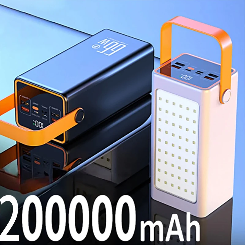 200000Mah Power Bank Ad Alta Capacità 66W Caricabatterie Rapido Powerbank Per Iphone Xiaomi Batterie Externe Led Torcia Da Campeggio