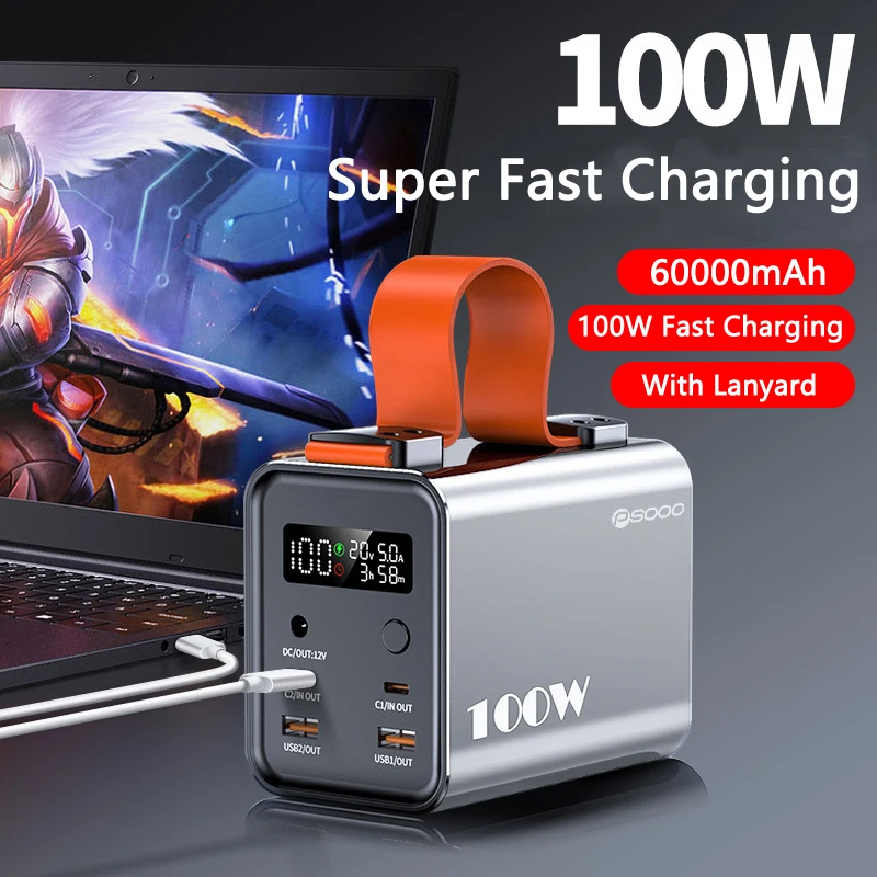 60000Mah Power Bank Pd 100W Powerbank A Ricarica Rapida Per Iphone 14 13 X Huawei Xiaomi Samsung Laptop Powerbank Con Uscita 12V Dc