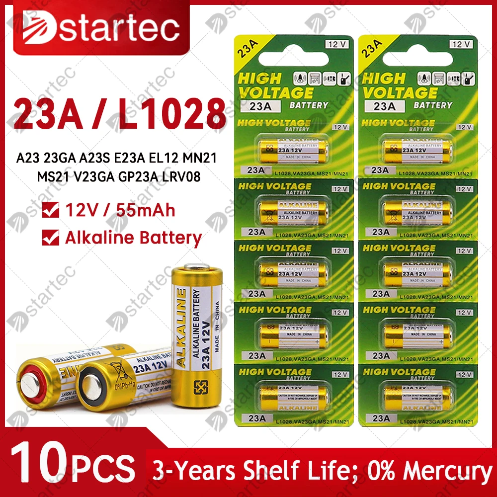 10Pcs Batteria Alcalina 23A 12V, L1028 A23 Mn21 23Ga Vr22 23Ae Batterie, Batteria Da 12 Volt Di Lunga Durata Per Campanelli Di Potenza Remota