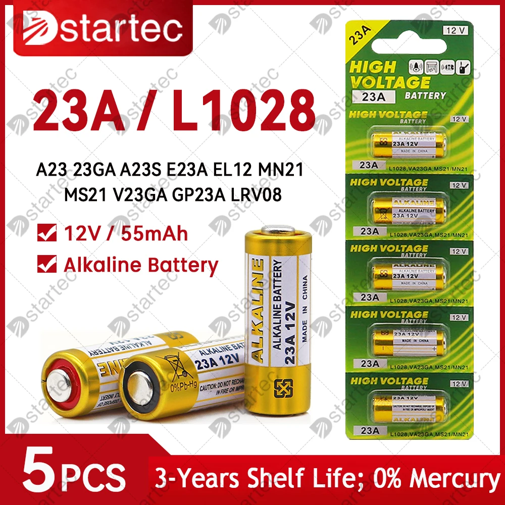 5 Pz Batteria Alcalina 23A 12 V, L1028 A23 Mn21 23Ga Gp23A 23Ae Batterie, Batteria Di Lunga Durata 12 Volt Per Campanelli Power Remote