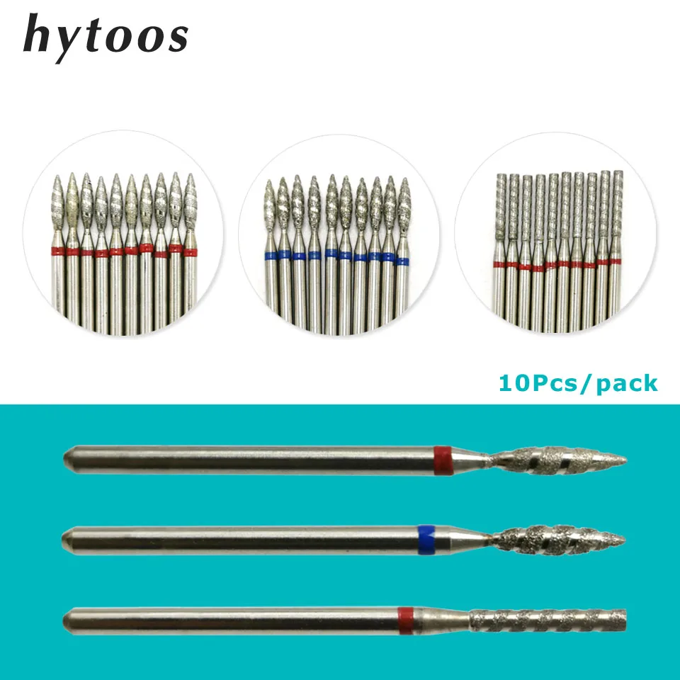 Hytoos 10Pcs Tornado Fiamma Punte Da Trapano Per Unghie Frese Diamantate Per Manicure Cuticola Pulita Fresa Diamante Mulino Chiodi Accessori Strumento