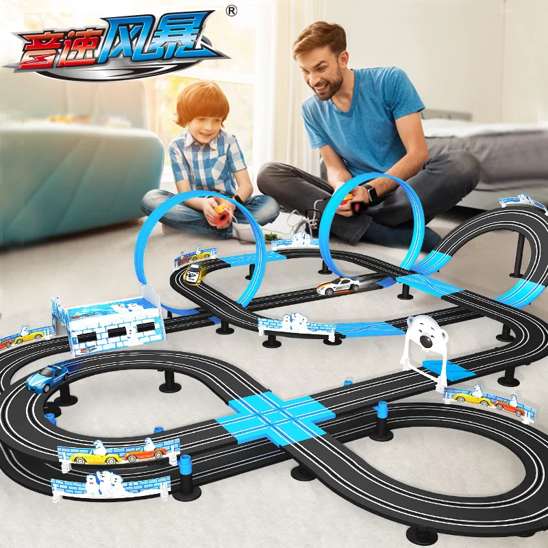 Set Di Giocattoli Per Binari Ferroviari Pista Da Corsa Elettrica Doppio Telecomando Auto Interactive Autorama Circuit Voiture Toy For Boy Children