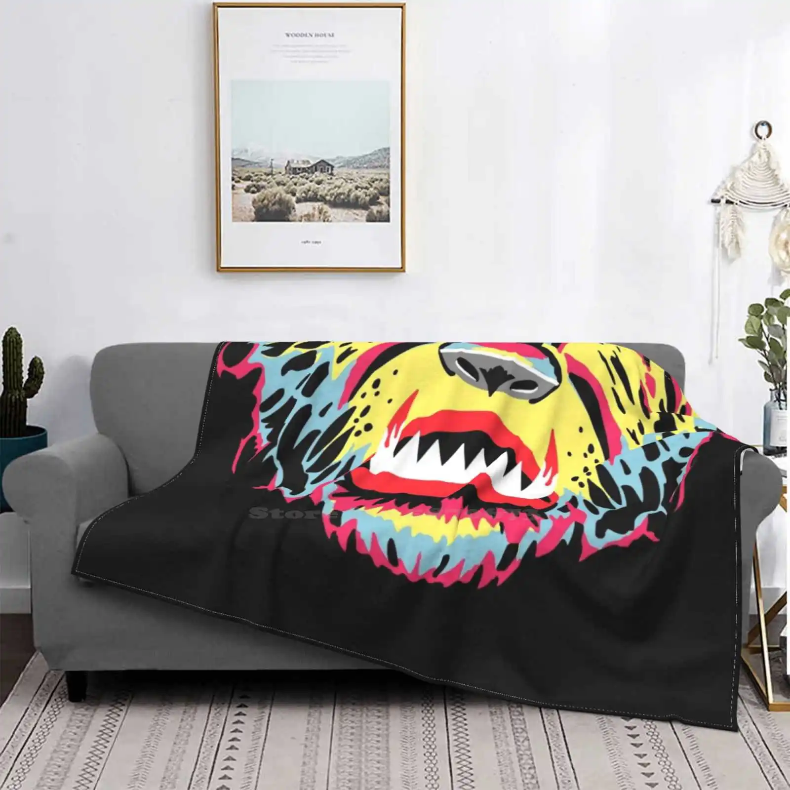 Retro Wolf Man Super Warm Soft Coperte Throw On Sofa / Bed / Travel Wolf Man Dove Wolf Wolf Retro Horror Monster Colorful Sca