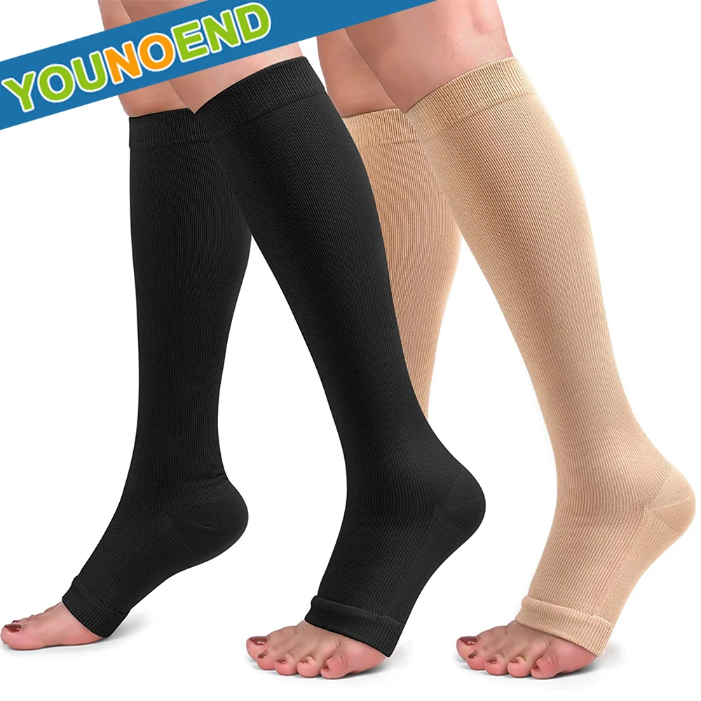 1 Paio S-7Xl Calze Elastiche Aperte Al Ginocchio Calze A Compressione Per Vitelli Per Uomo Donna Vene Varicose, Sport, Viaggi, Lavoro