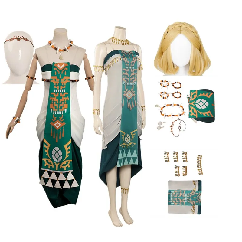 Link Princess Cosplay Costume Outfit Kingdom Hearts Women Dress Parrucche Outfit Halloween Carnival Party Travestimento Suit
