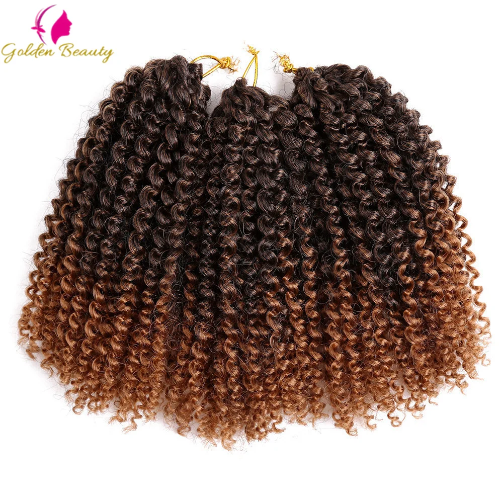 8 "12" Afro Kinky Twist Crochet Trecce Sintetiche Bohémien Ricci Intrecciare L'Estensione Dei Capelli Ombre Marley Crochet Hair Golden Beauty